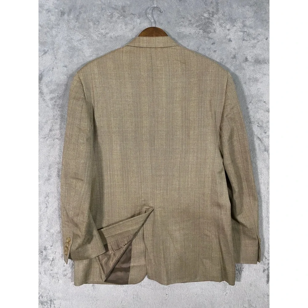 Lauren Ralph Lauren Blazer 40R Tan Silk Wool Herringbone Sport Coat 2-Button